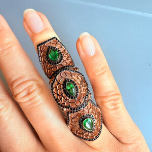 18K Gold Lace Spinel Gemstone Sterling Silver Full Finger Shield Rodkin Ring